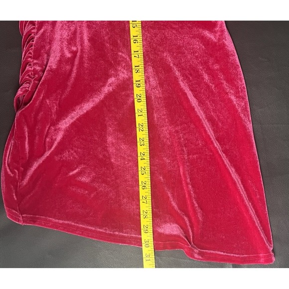 DOUBLE CRAZY Velvet Mini Dress Size M Fuchsia Pink Ruched Cowl Neck Asymmetrical - Picture 8 of 12